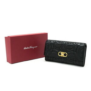 Salvatore Ferragamo Gancini Long Flap Wallet Calfskin turnlock black